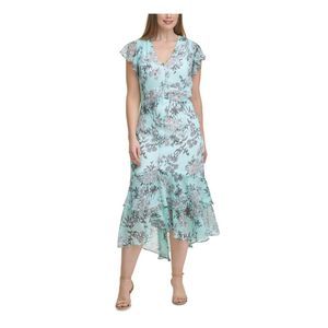 TOMMY HILFIGER Womens Turquoise Flutter Sleeve Midi Party Sheath Dress Plus 18W